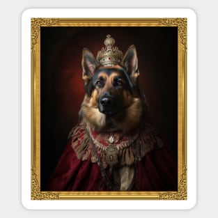 Regal German Shepherd - Medieval German Queen (Framed) Sticker